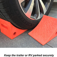 RV Leveling Blocks Wheel Tire Plastic Chocks, Best Heavy Duty Vehicle Wedge Design and Garage Grip Bottom for Travel Trailers, Camper, Truck, Car and ATV Orange 2 Pack
