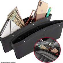 2 in 1 Car Seat Gap Organizer | Universal Fit | Storage Pockets Adjust | 2 Set Car Seat Crevice Storage Box | Helps Reduce Distracted Driving & Holds Phone Money Cards Keys Remote | Black Stitching