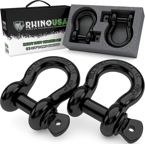 Rhino USA D Ring Shackle (2 Pack) 41,850lb Break Strength – 3/4” Shackle with 7/8 Pin for use with Tow Strap, Winch, Off-Road Jeep Truck Vehicle Recovery, Best Offroad Towing Accessories (Black)