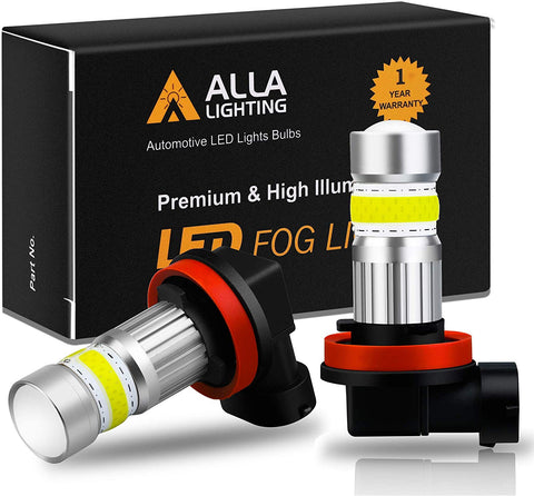 Alla Lighting 2800lm Xtreme Super Bright H16 LED Bulbs Fog Light High Illumination COB-72 LED H16 Bulb H11 H8 H16 Fog Lights Lamp Replacement - 6000K Xenon White