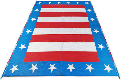 Camco 42839 RV Awning & Outdoor Mat, 6-Feet x 9-Feet, Patriotic Design - The Perfect Multi-Purpose Outdoor Accessory - Keeps Dirt from Being Tracked in Your RV or Home
