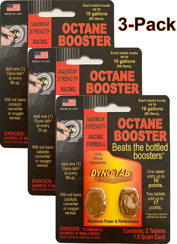 Dyno-tab Octane Booster 2-Tab Card, 3-Pack ($5.49 per Card), Each Pack Adds Up to 17 Points, Lab Tested, Fast-Dissolving, 100% Active Ingredients - NO Solvents, Treats 16 gal/60 Liters, 45432-3pk