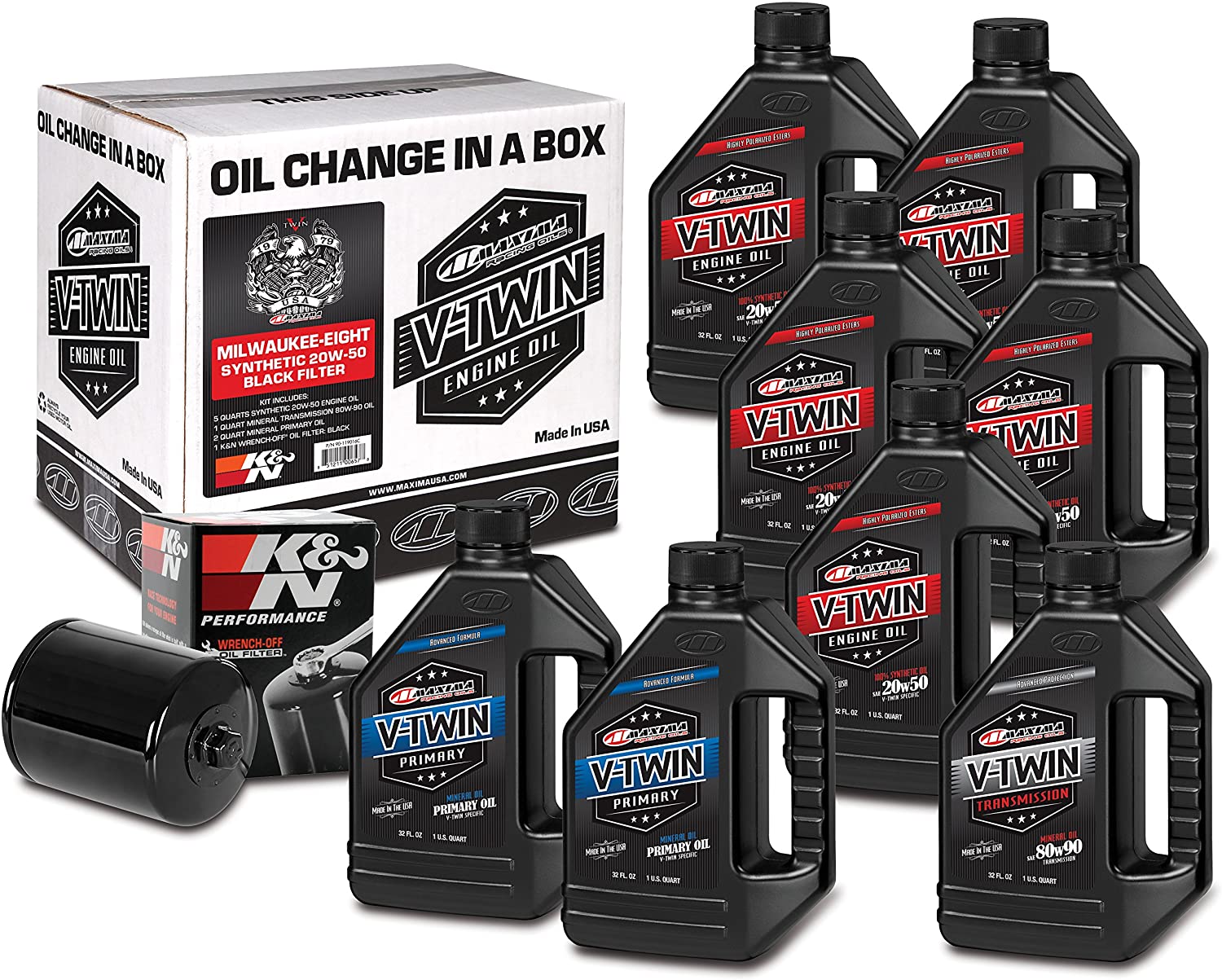 Maxima Racing Oils Black 90-129018B Milwaukee-Eight Synthetic 20W-50 Filter Complete Oil Change Kit, 256. Fluid_Ounces
