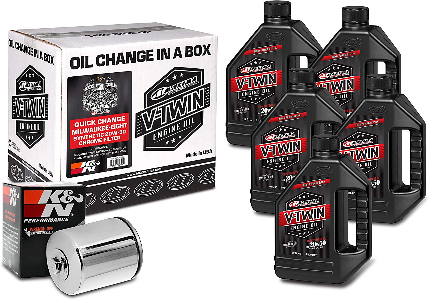 Maxima Racing Oils Chrome 90-129015C Quick Milwaukee-Eight Synthetic 20W-50 Filter Engine Oil Change Kit, 160. Fluid_Ounces