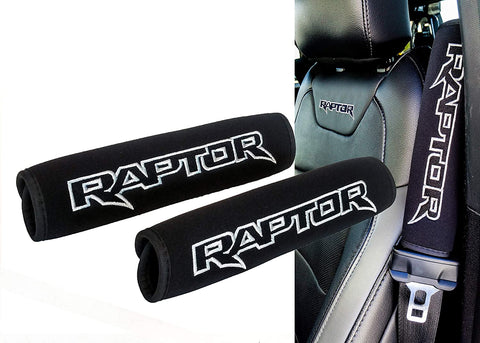 OZ-USA Set of 2 Raptor Logo for Ford F-150 Black Neoprene Automotive Seat Belt Covers Safety Shoulder Pad Travel Bag Straps