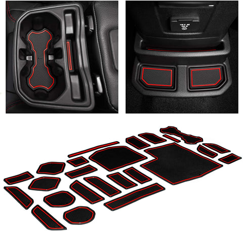 CupHolderHero for Jeep Wrangler Accessories 2018-2021 Premium Custom Interior Non-Slip Anti Dust Cup Holder Inserts, Center Console Liner Mats, Door Pocket Liners 24-pc Set (4-Door) (Red Trim)