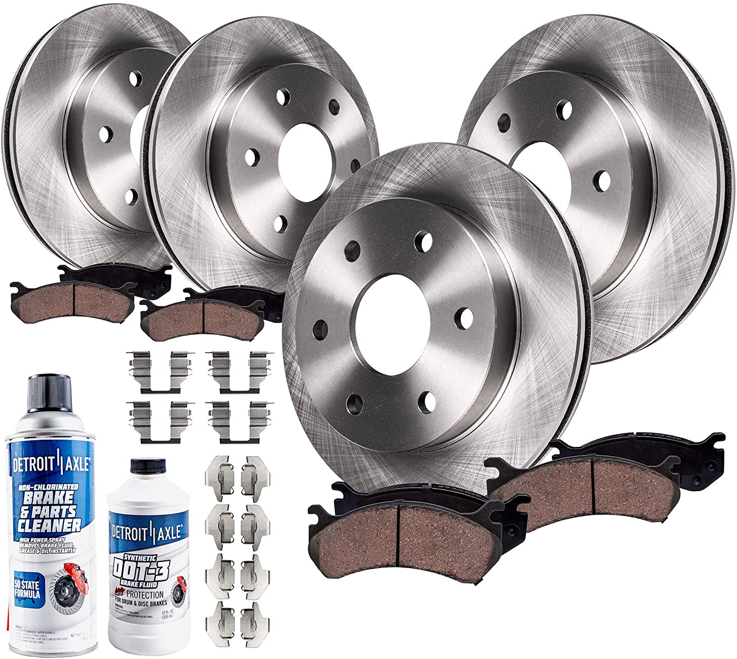 Detroit Axle - All (4) Front and Rear Disc Brake Kit Rotors w/Ceramic Pads w/Hardware & Brake Kit Fluid for 2004 2005 2006 2007 2008 2009 Caddilac SRX