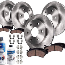 Detroit Axle - All (4) Front and Rear Disc Brake Kit Rotors w/Ceramic Pads w/Hardware & Brake Kit Fluid for 2004 2005 2006 2007 2008 2009 Caddilac SRX