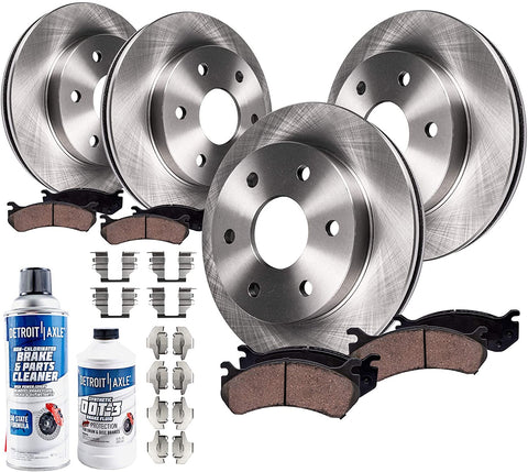 Detroit Axle - All (4) Front and Rear Disc Brake Kit Rotors w/Ceramic Pads w/Hardware & Brake Kit Cleaner for 2012-2014 Ford F-150 6 LUG - [2015-2017 F-150 (w/Manual Parking Brake Kit)]