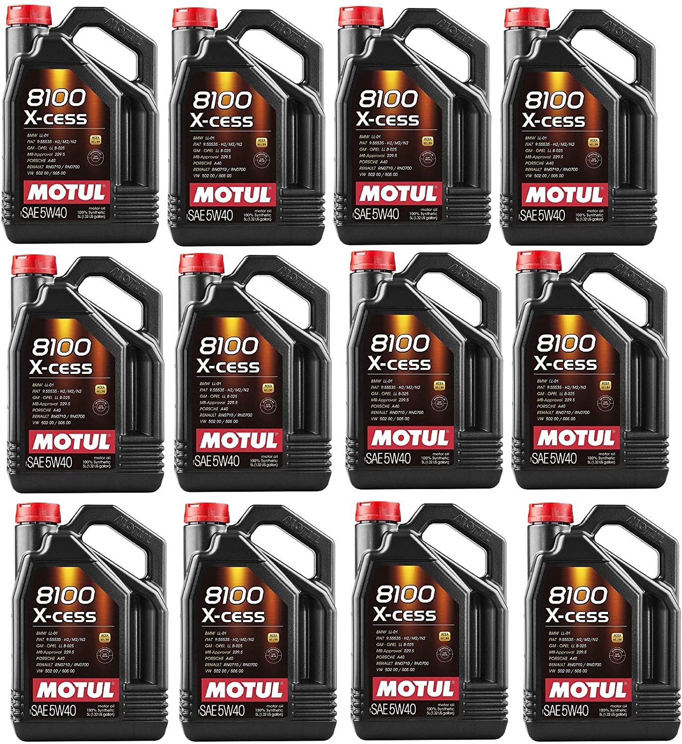Motul 102870 Set of 12 8100 X-Cess 5W-40 Motor Oil 5-Liter Bottles