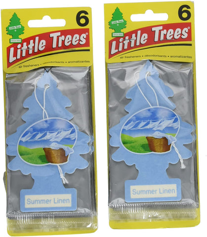 Little Trees Cardboard Hanging Car, Home & Office Air Freshener, Summer Linen (Pack of 12)