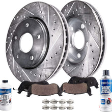 Detroit Axle - Front Drilled and Slotted Disc Brake Kit Rotors w/Ceramic Pads w/Hardware & Brake Kit Cleaner Fluid Replacement for 2007 2008 2009 Aspen - [07-09 Dodge Durango] - 06-17 Ram 1500 5-LUG