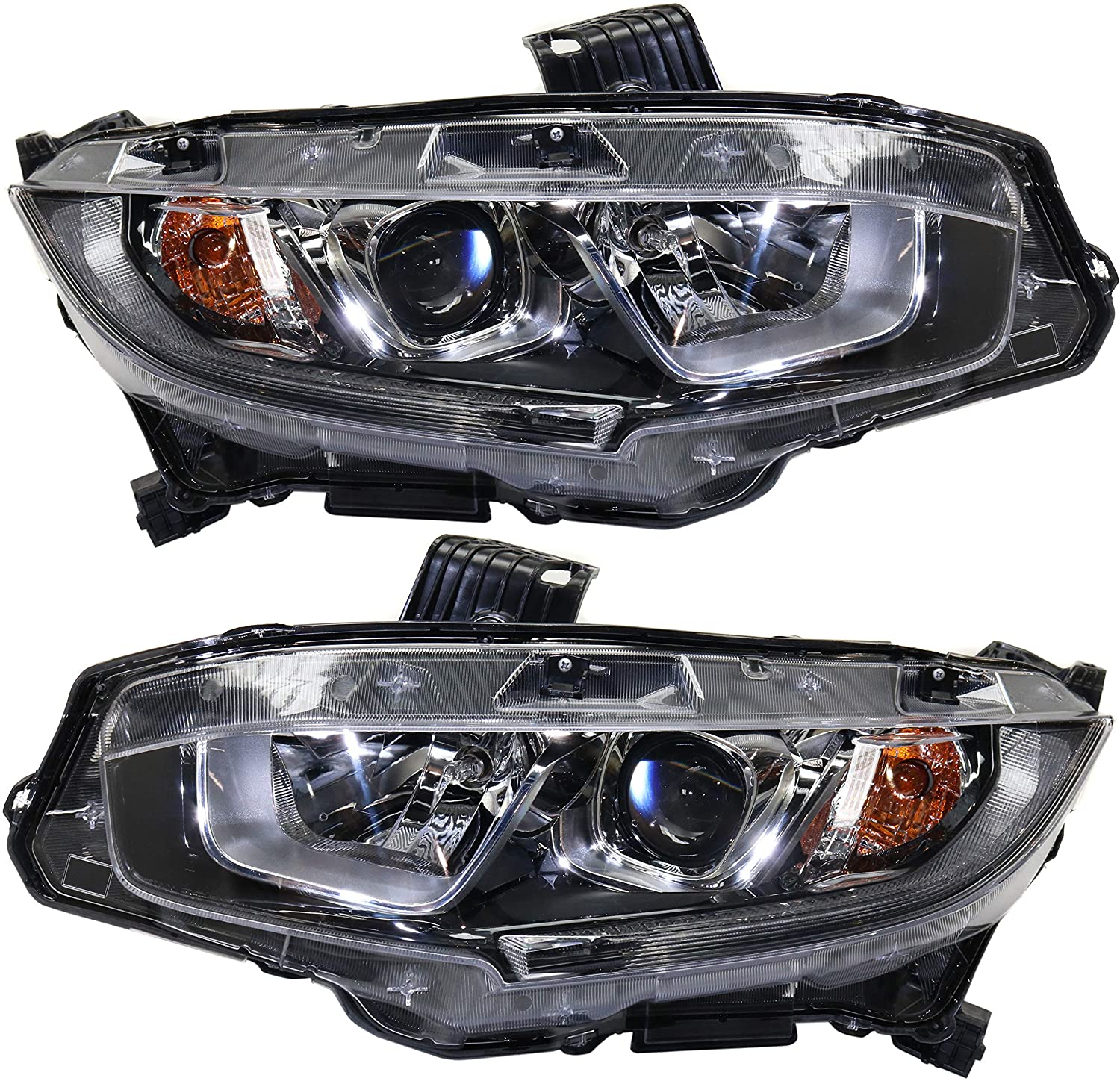 Headlight Assembly Compatible with 2016-2018 Honda Civic Halogen Clear Lens With bulb(s) Pair CAPA Certified Driver and Passenger Side