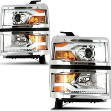 ECCPP for 2014-2015 Chevy Silverado Chrome Housing/Clear Lens Projector Headlight with LED Illuminating Bar DRL Pair Set