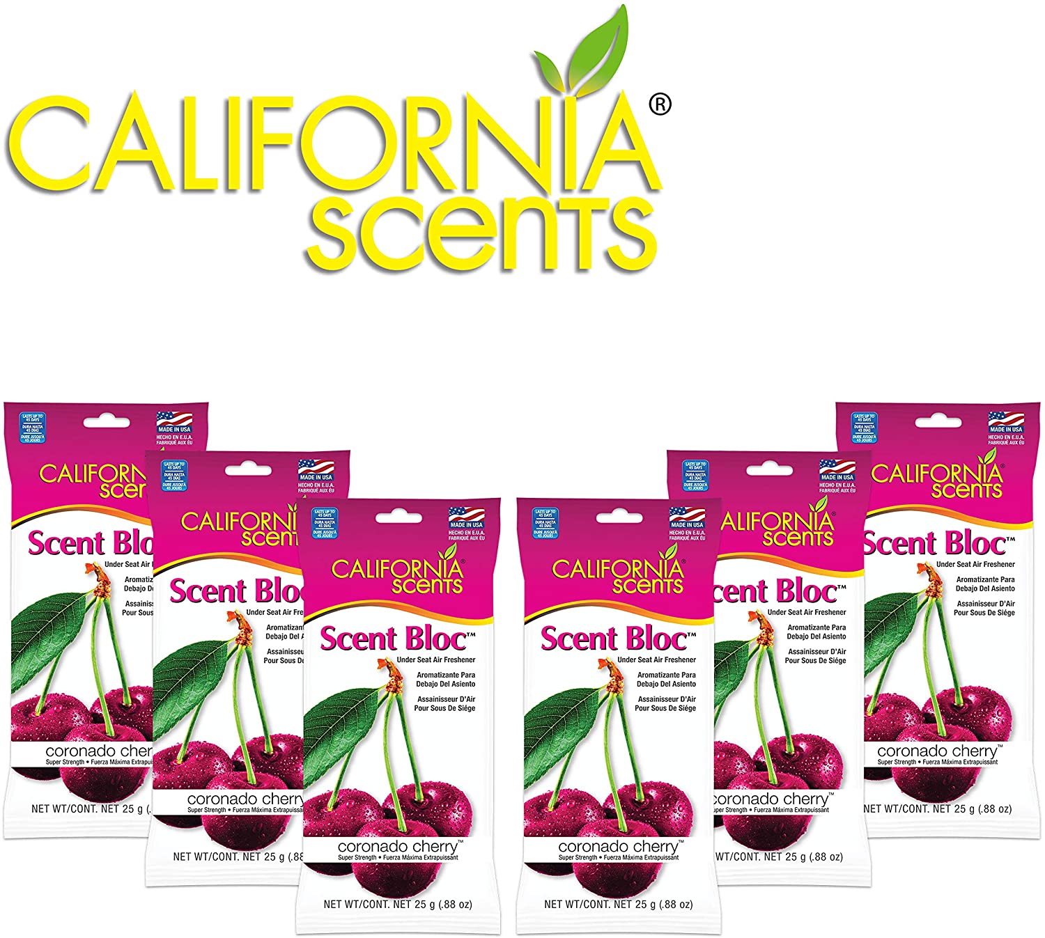 California Scents Power Bloc Car Air Freshener, Coronado Cherry Fresh & Bold Fragrance, 0.88 Oz (Pack of 6) - Packaging May Vary, 5.28 Ounces