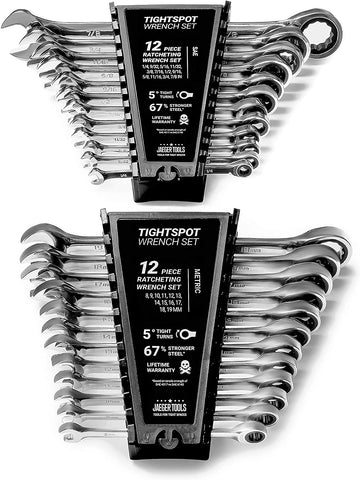 24pc IN/MM TIGHTSPOT Ratcheting Wrench Set - MASTER SET Including Inch & Metric With Quick Access Wrench Organizer - Our standard in combination wrench sets from gear to tip