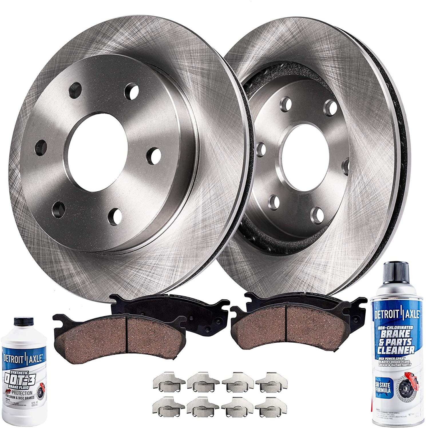 Detroit Axle - Front Brake Rotors & Ceramic Pads w/Hardware Brake Cleaner Fluid for 07-19 Escalade,ESV - [08-19 Sierra/Silverado 1500] - [05-19 Suburban, Yukon XL] - [07-13 Avalanche]