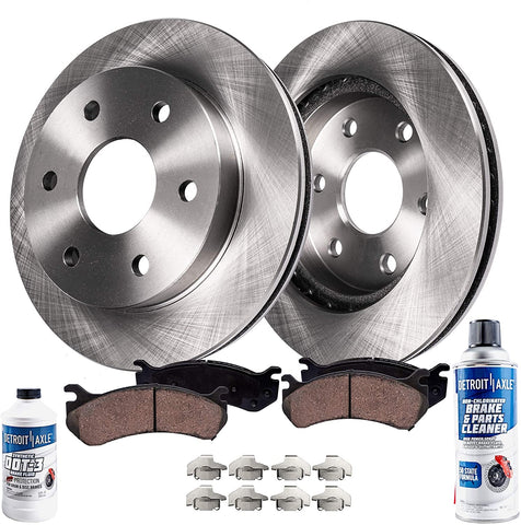 Detroit Axle - Pair (2) Front Disc Brake Kit Rotors w/Ceramic Pads w/Hardware & Brake Kit Cleaner & Fluid for 2003 2004 Dodge Dakota