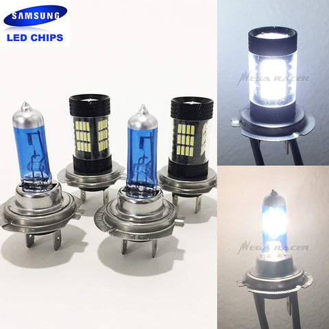 2 Pair H7 White 100W Halogen H7 Bright Chip 57 LED Xenon Light Lamp Headlight Bulb (High/Low Beam) Hi/Lo Stock Replace