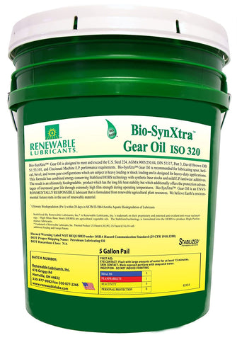 Renewable Lubricants Bio-SynXtra ISO 320 EP Gear Oil, 5 Gallon Pail