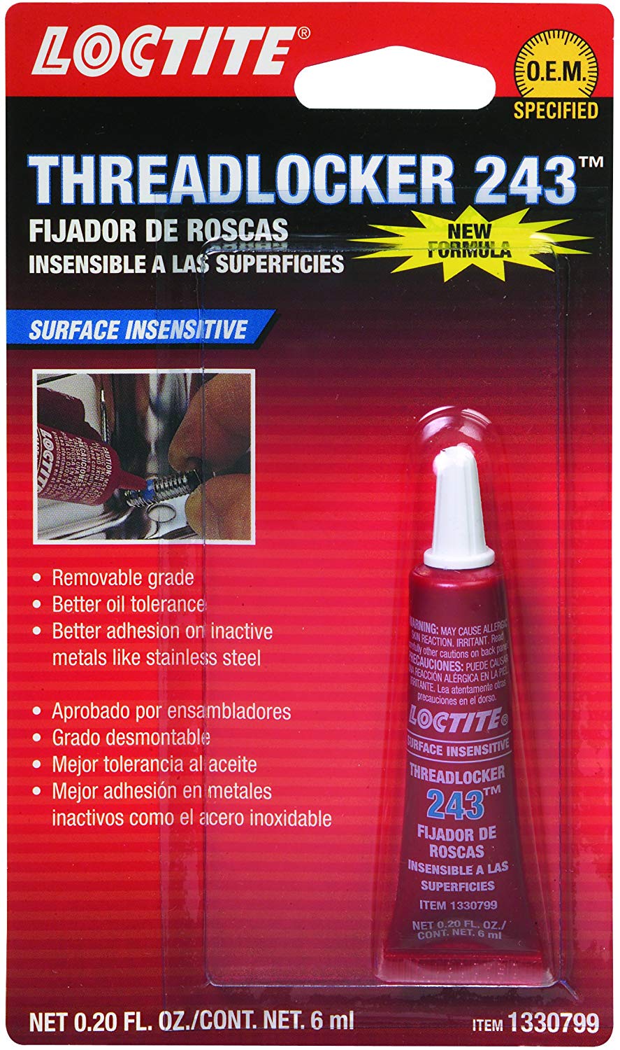 Loctite 1330799 243 Blue Oil Resistant Threadlocker Tube, 6-milliliter