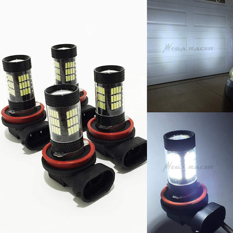 Mega Racer Pack of 4 H11 Bright Chip LED 57-SMD Canbus (FOG LAMP) Super Cool White 6000K Headlight Bulb - Xenon Light