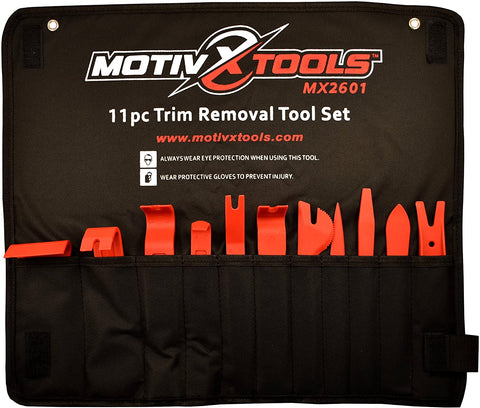 Motivx Tools 11pc Car Trim and Door Panel Removal Kit - Safely Pry Plastic Dash Pieces, Window Trim, Upholstery, Interior and Exterior Auto Parts Without Breaking Clips, Fasteners, or Scratching Paint