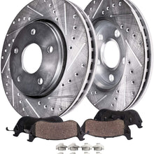 Detroit Axle - Pair (2) Front Drilled and Slotted Disc Brake Kit Rotors w/Ceramic Pads w/Hardware for 2002 2003 2004 2005 2006 2007 Jeep Liberty KJ