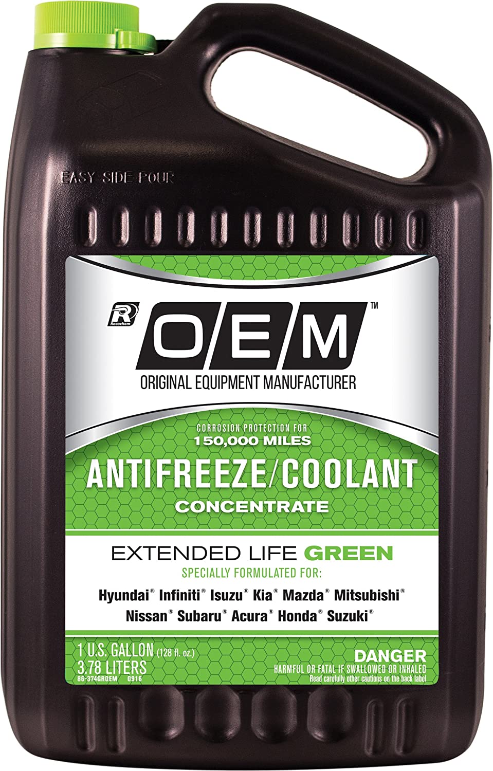 Recochem OEM 86-374GROEM Green Premium Antifreeze Concentrate Extended Life GREEN, 1 gallon, 1 Pack