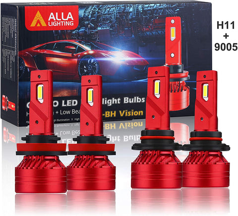 Alla Lighting 9005 H11 LED Bulbs Combo High/Low Beam H11 9005 Headlights LED 6000K Lights Upgrade, 12000 Lumens Xtreme Vision