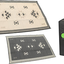 RV Mat - Recycled Reversible RV Rug - Camping Rugs for Outside Your RV - 9x12 Black and White Tribal - Large Outdoor Rugs for patios or awnings - Portable mat - Waterproof Rug