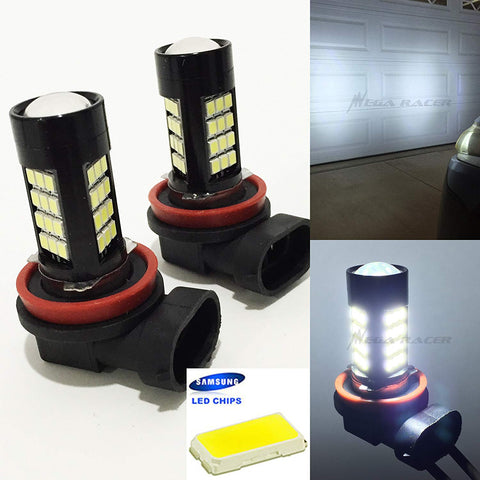 Mega Racer Pack of 2 H11 Bright Chip LED 42-SMD (FOG LAMP) Super White 6000K Headlight Bulb 12V Replace Xenon Light US