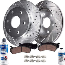 Detroit Axle - Pair (2) 6LUG Front Drilled and Slotted Brake Kit Rotors w/Ceramic Pads w/Hardware & Brake Kit Cleaner & Fluid for 4WD 4x4-2005 2006 2007 2008 Ford F-150 - [06-08 Lincoln Mark LT]