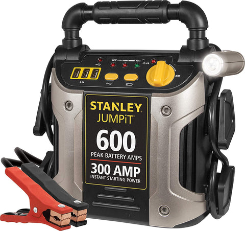 STANLEY J309 JUMPiT Portable Power Station Jump Starter: 600 Peak/300 Instant Amps, 3.1A USB Ports, Battery Clamps