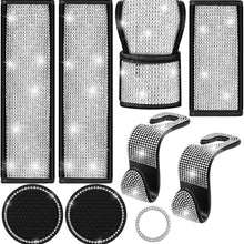 9 Pieces Bling Diamond Car Accessories Rhinestones Car Seat Belts Cover Car Backseat Hooks Silicone Rhinestone Car Coasters Auto Handbrake Cover Shift Gear Cover Bling Start Button Ring for Car Decor