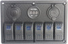 BANDC Blue Led 6 Gang Rocker Switch Panel & Power Socket/USB Charger Socket/Voltmeter