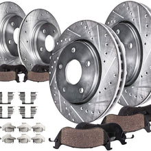 Detroit Axle - All (4) Front and Rear 302mm Drilled and Slotted Disc Brake Kit Rotors w/Ceramic Pads w/Hardware for 2010 2011 2012 Hyundai Santa Fe - [2011-2013 Kia Sorento]