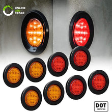 8pc 2.5" Amber + Red Round Trailer LED Marker Lights [DOT Approved] [Reflector Lens] [Grommet] [Flush-Mount] [Waterproof IP67] Marker Lights for Trailer Truck