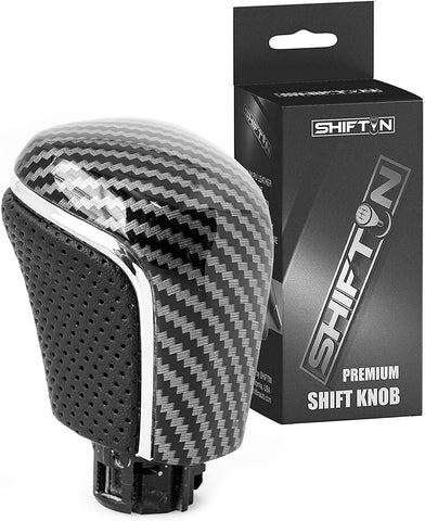 SHIFTIN Black Leather Gear Shift Knob Shifter for Toyota Camry Corolla Avalon (Punched Black Leather/Carbon Fiber)