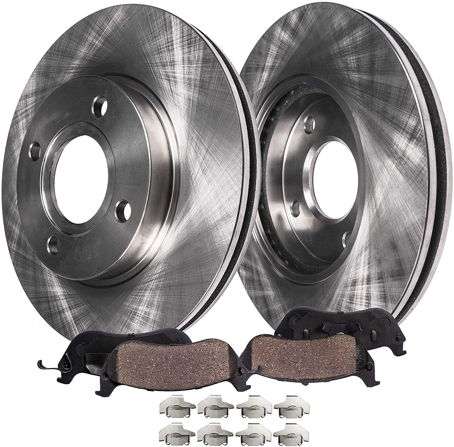 Detroit Axle - 4-Lug Front Brake Kit Rotors & Pads w/Clips Hardware Kit Premium GRADE for 2005 2006 2007-2010 Chevy Cobalt - [07-08 Pontiac G5] - 03-07 Saturn Ion - Rear Drum Brake Kit Models Only