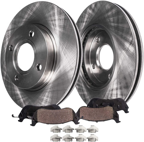 Detroit Axle - (2) Front Disc Brake Kit Rotors & (2) Ceramic Pads w/Clips Hardware Kit - Premium GRADE for 4-Lug