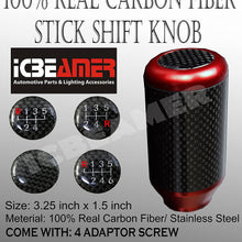 ICBEAMER Drifting Racing Style Red Heavy Aluminum with Real Carbon Fiber Manual Gear Stick Shift Knob 5 6 Speeds Pattern