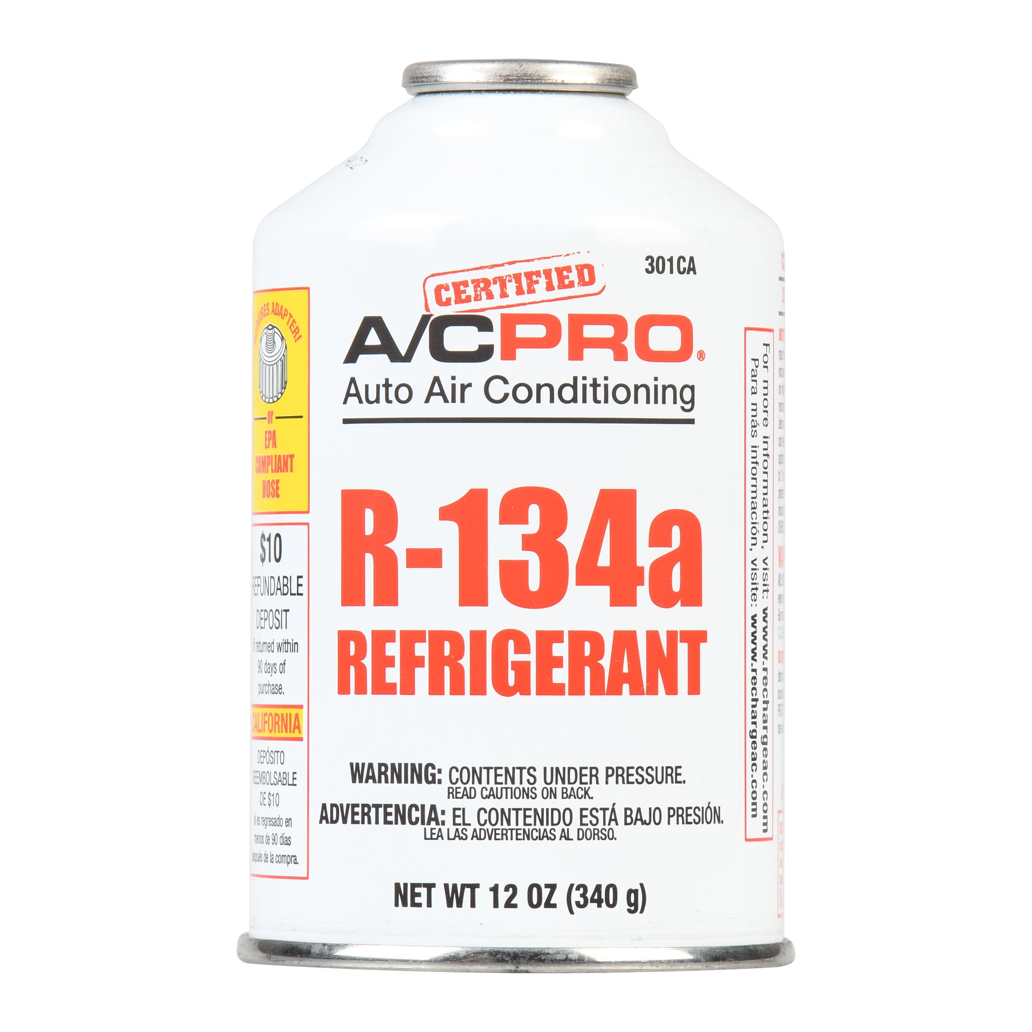 Certified AC Pro Auto Air Conditioner R-134a Refrigerant, 12 oz, 301CA