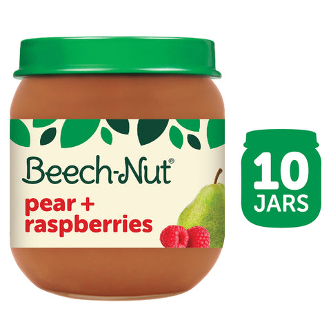 (10 Pack) Beech-Nut Stage 2, Pear & Raspberries Baby Food, 4 oz Jar