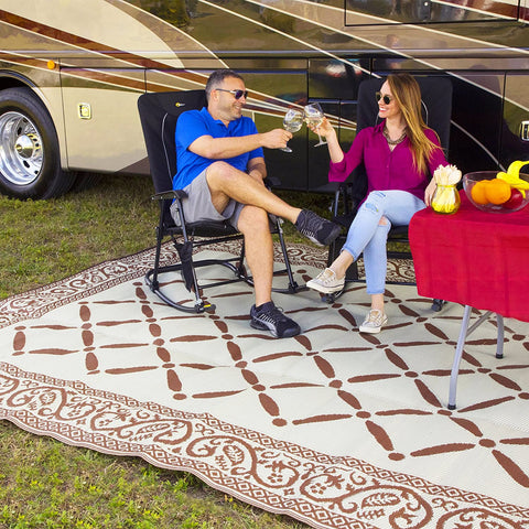 AdvenGO Reversi Mats (9' x 12’) Large Mat and Rug for Outdoors, RV, Patio, Trailer & Camping - Heavy Duty, Weather Resistant Reversible Rugs - Comes with Storage Bag - Great for Picnics - Brown/Beige