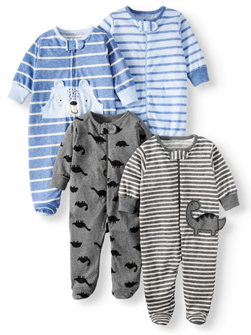 Gerber Baby Boy Organic Pajamas Sleep 'N Play Sleepers, 4-Pack