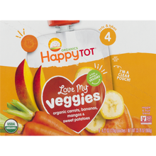 (8 Pouches) Happy Tot Love My Veggies Organics Carrots, Bananas, Mangos & Sweet Potatoes Veggie & Fruit Blend, 4.22 Oz.