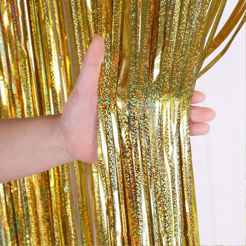 VICOODA 2M Gold Foil Fringe Curtains Shiny Fringe Door Curtains Photo Backdrop Decorations for Birthday Wedding Party