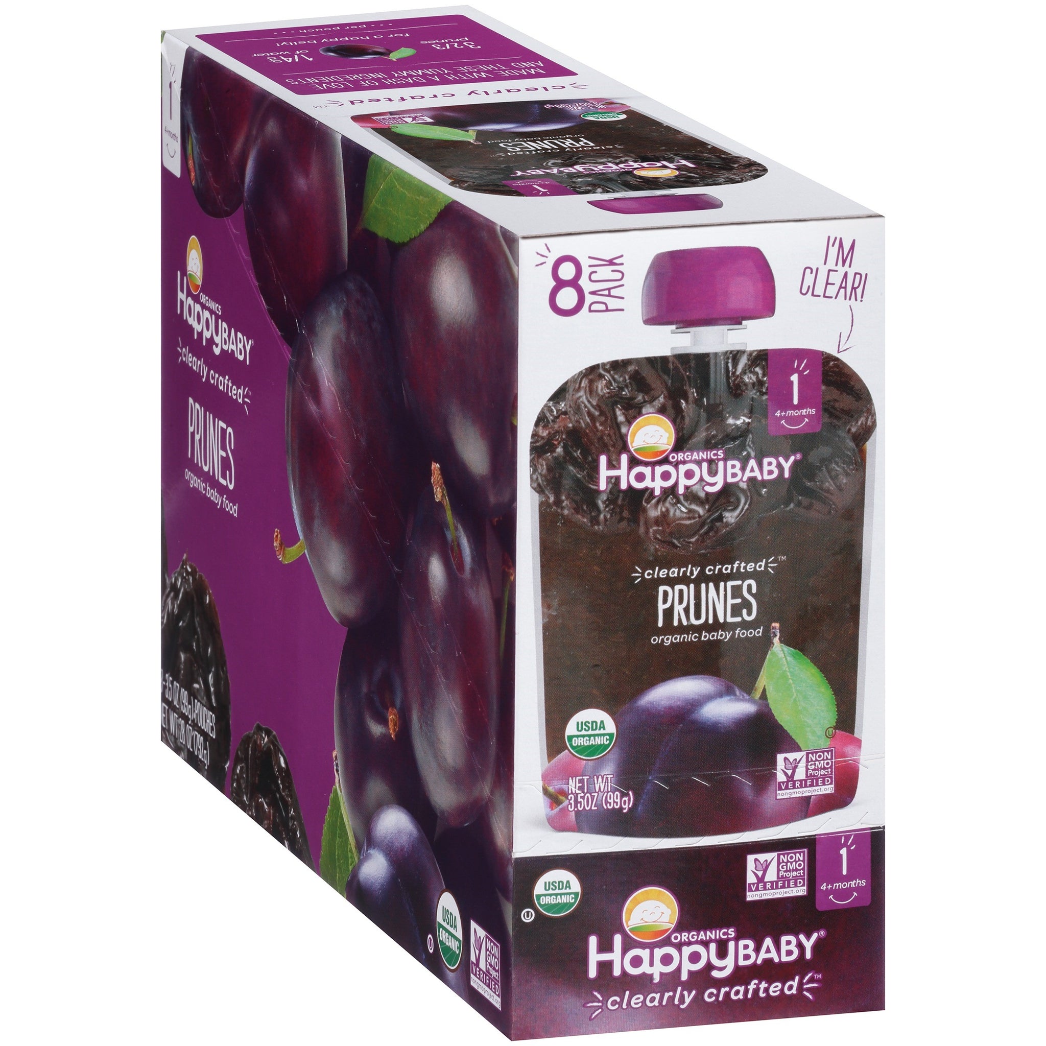 (8 Pouches) Happy Baby Organics Prunes Baby Food 3.5 oz