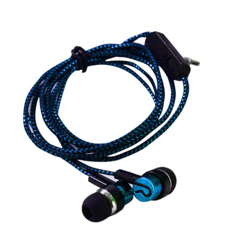Cusimax 3.5mm Jack In-Ear Earphone Wiring Heavy Bass Microphone Silicone Woven Antifreeze Line Earbuds blue